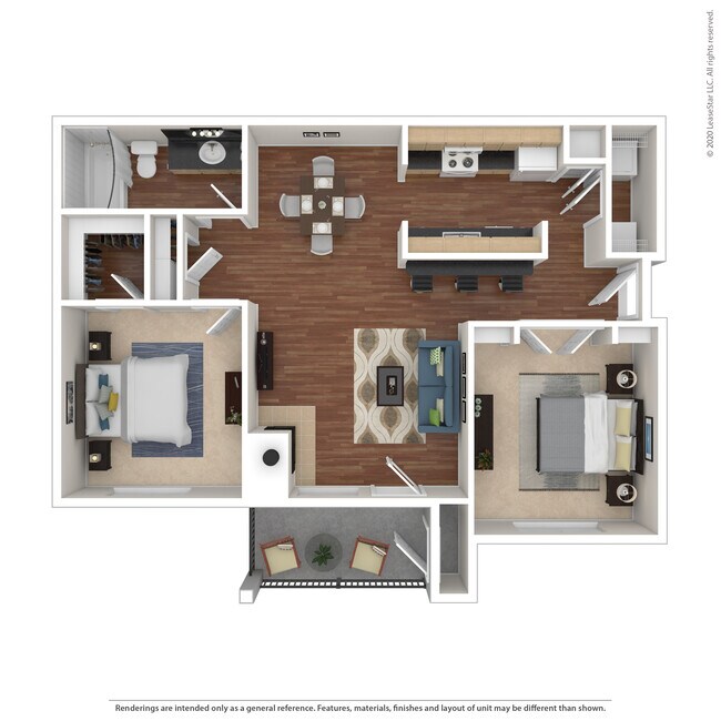 2 Bed 1 Bath 1006 SqFt (926 Net) 3235 floor plan